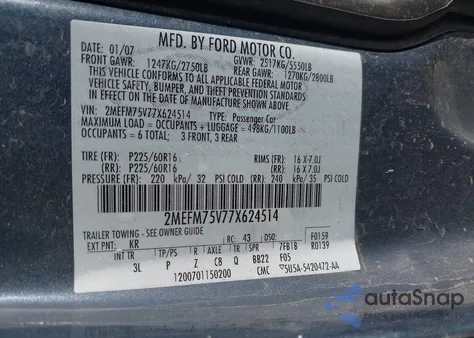 2007 Mercury Grand Marquis Ls from USA, damaged, VIN 2MEFM75V77X624514